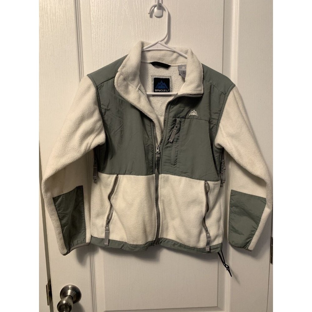 Snozu Girls Size S Jacket White Gray Mockneck Pockets Fleece Lining